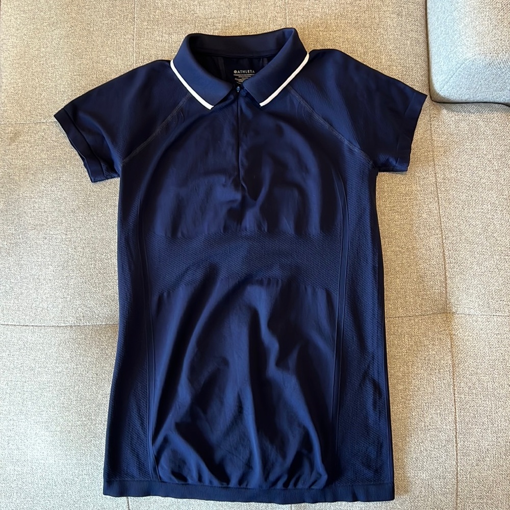 Athleta Momentum Seamless Polo for golf/tennis, Navy, size S